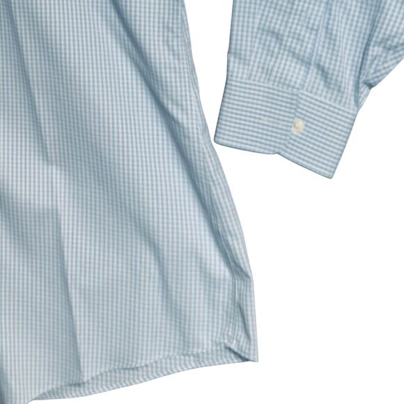 Pronto Uomo Button Down 100% Cotton Shirt Men 18.5T Light Blue & White Check - Picture 2 of 7